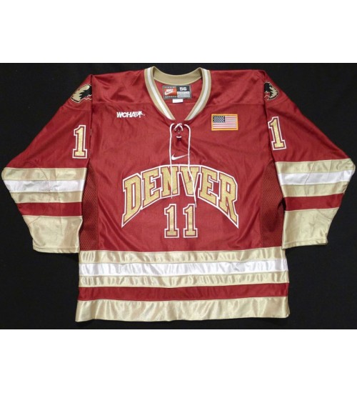 Custom NCAA 2006 08 Denver Pioneers 11 JP Testwuide Hockey Jersey Road Red